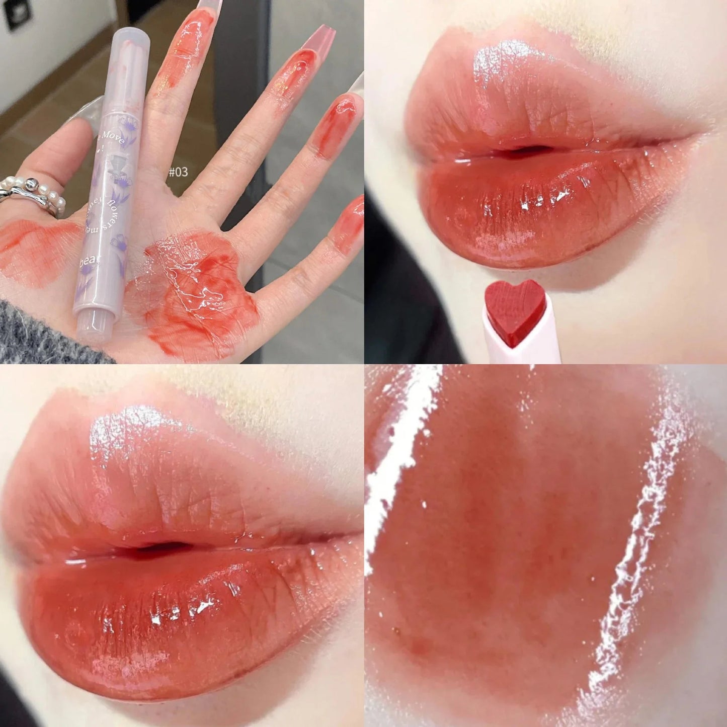 Jelly Mirror Lipstick Lip Gloss Non-stick Cup Mirror Lip Tint Heart-shaped Lipstick Moisturizing Lipgloss Long-lasting Lipstick - Etawia Products