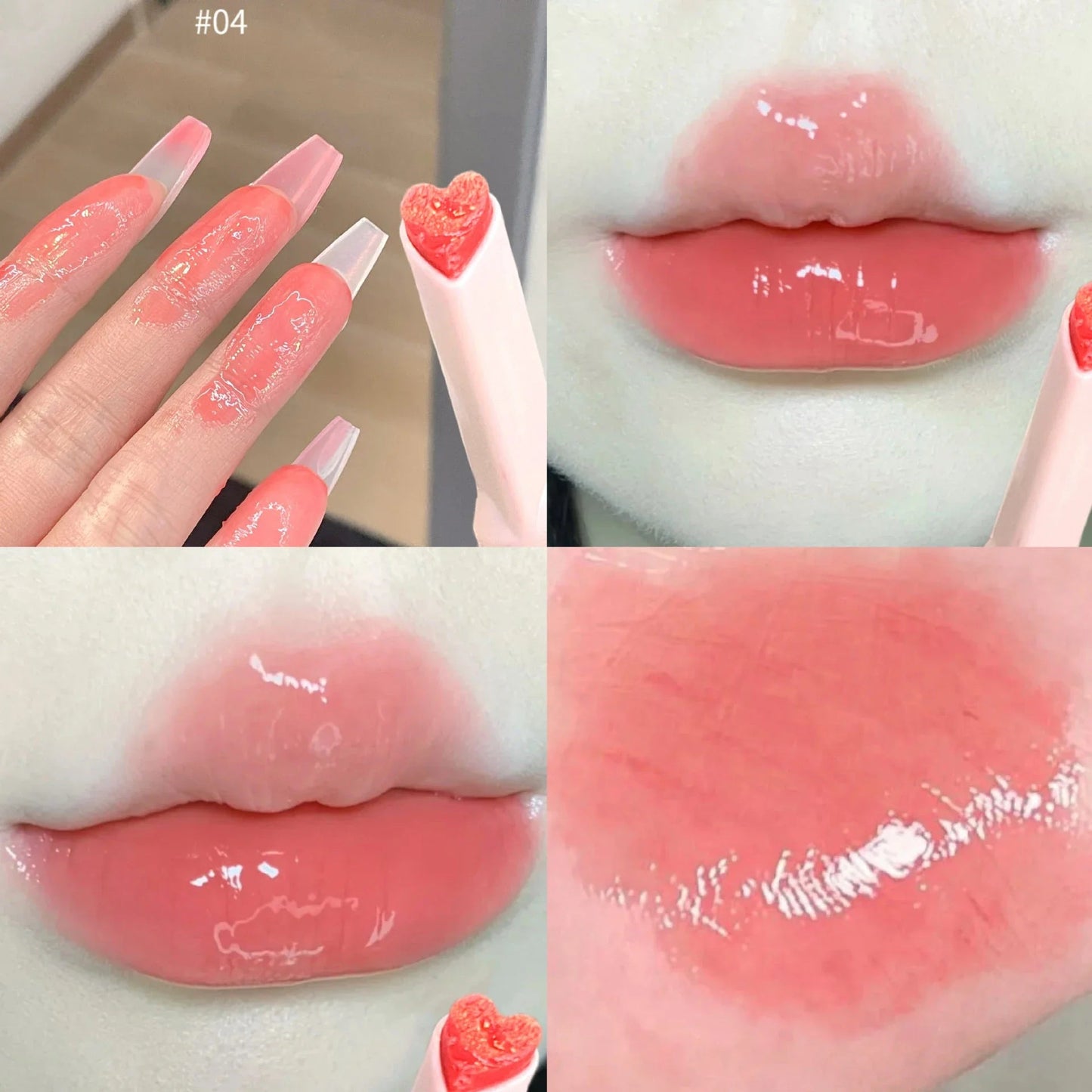 Jelly Mirror Lipstick Lip Gloss Non-stick Cup Mirror Lip Tint Heart-shaped Lipstick Moisturizing Lipgloss Long-lasting Lipstick - Etawia Products