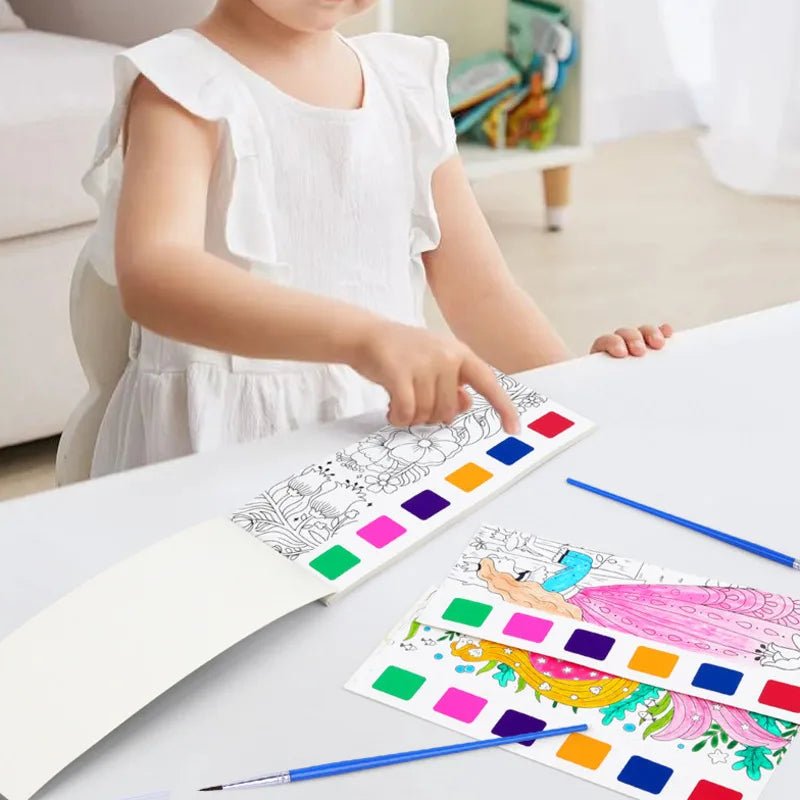 Kids' Portable Watercolor Painting Book with Water Brush, Gouache Graffiti, Coloring Pictures, Drawing Toys, Kindergarten Gifts - Etawia Products