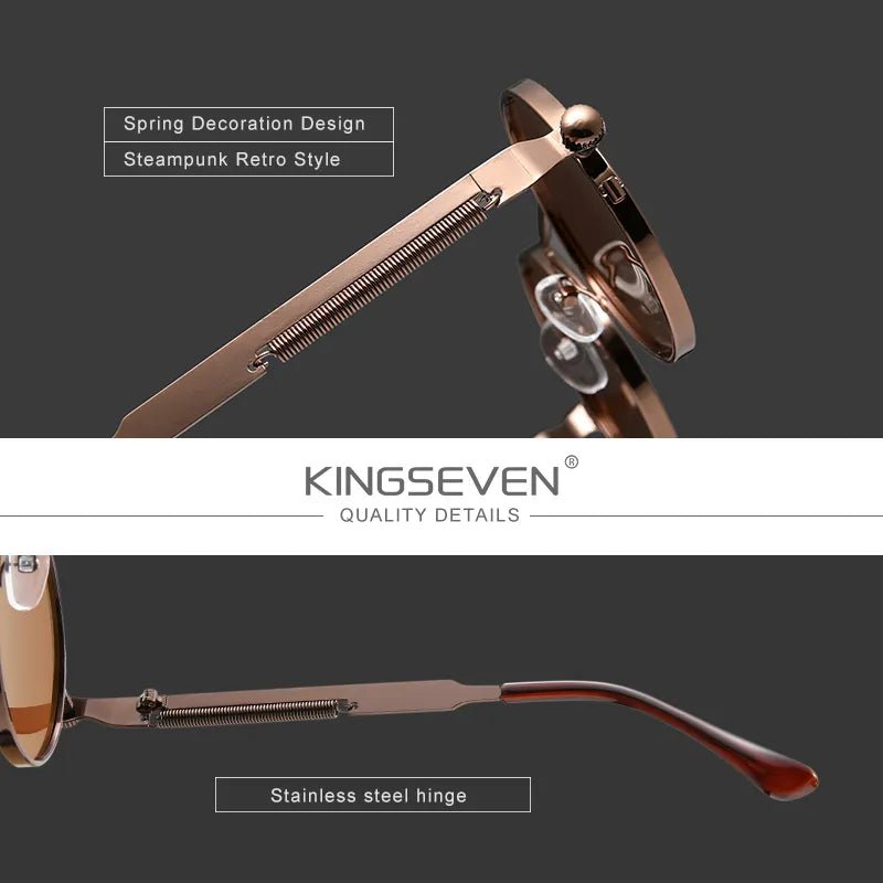 KINGSEVEN Gothic Steampunk Polarized Sunglasses - High Quality Vintage Round Metal Frame - Designer Sun Glasses for Men and Women - Etawia Products