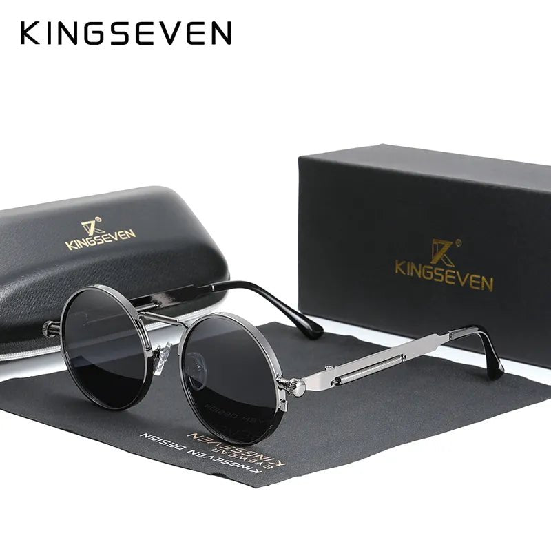 KINGSEVEN Gothic Steampunk Polarized Sunglasses - High Quality Vintage Round Metal Frame - Designer Sun Glasses for Men and Women - Etawia Products