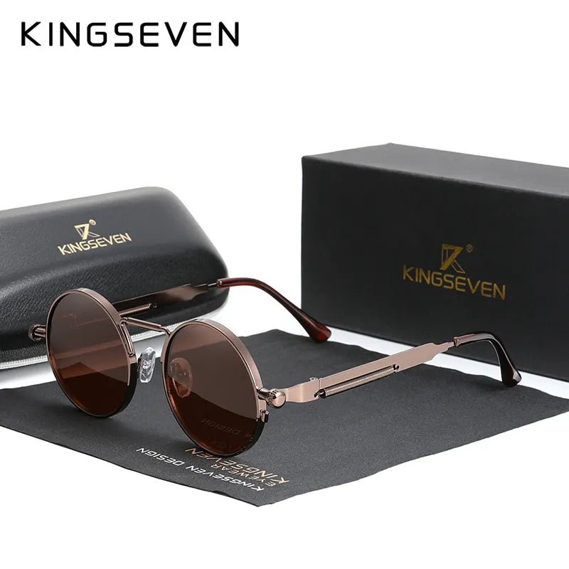 KINGSEVEN Gothic Steampunk Polarized Sunglasses - High Quality Vintage Round Metal Frame - Designer Sun Glasses for Men and Women - Etawia Products