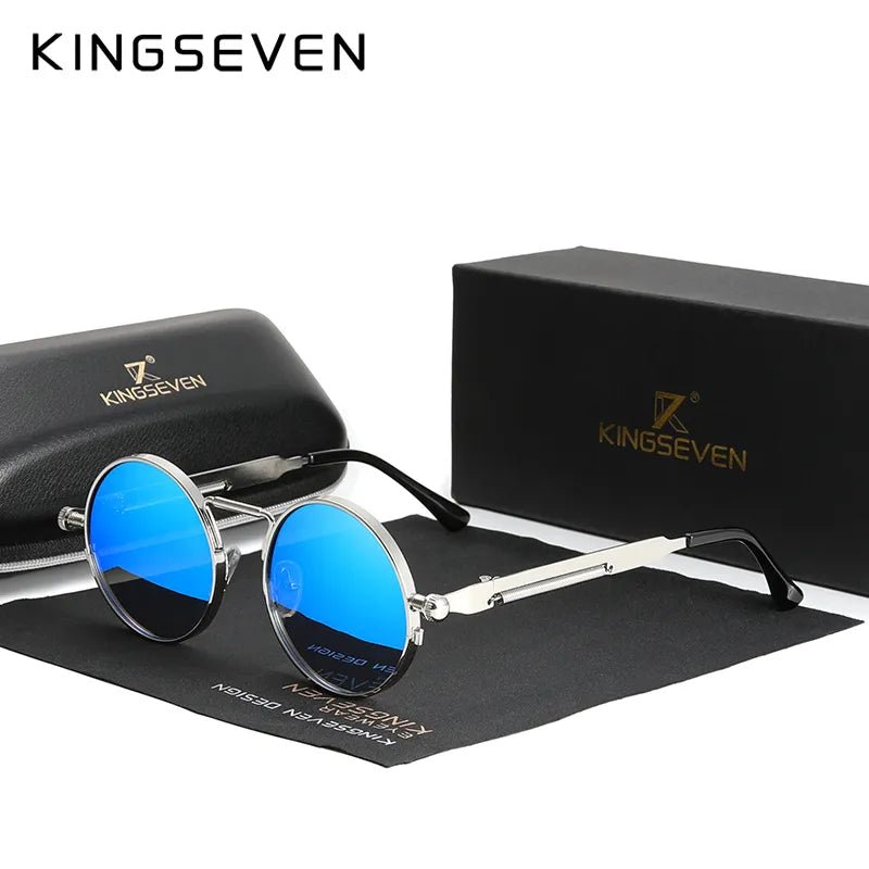 KINGSEVEN Gothic Steampunk Polarized Sunglasses - High Quality Vintage Round Metal Frame - Designer Sun Glasses for Men and Women - Etawia Products