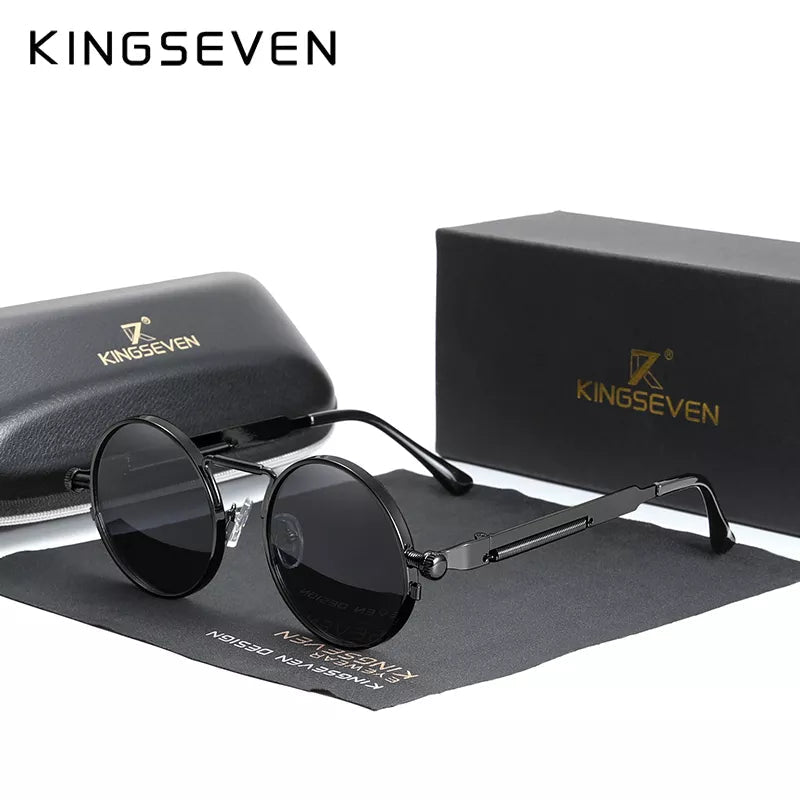 KINGSEVEN Gothic Steampunk Polarized Sunglasses - High Quality Vintage Round Metal Frame - Designer Sun Glasses for Men and Women - Etawia Products