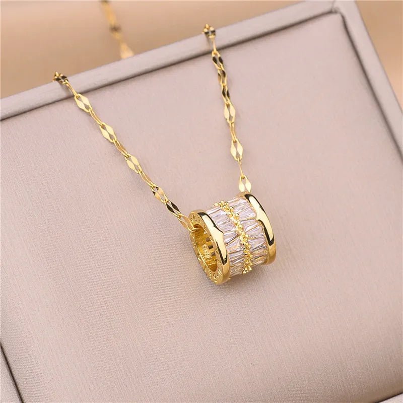 Korean Fashion Sweet Lucky Crystal Pendant Necklace For Women Cute Sexy Ladies Wedding Jewelry Female Stainless Steel Neck Chain - Etawia Products