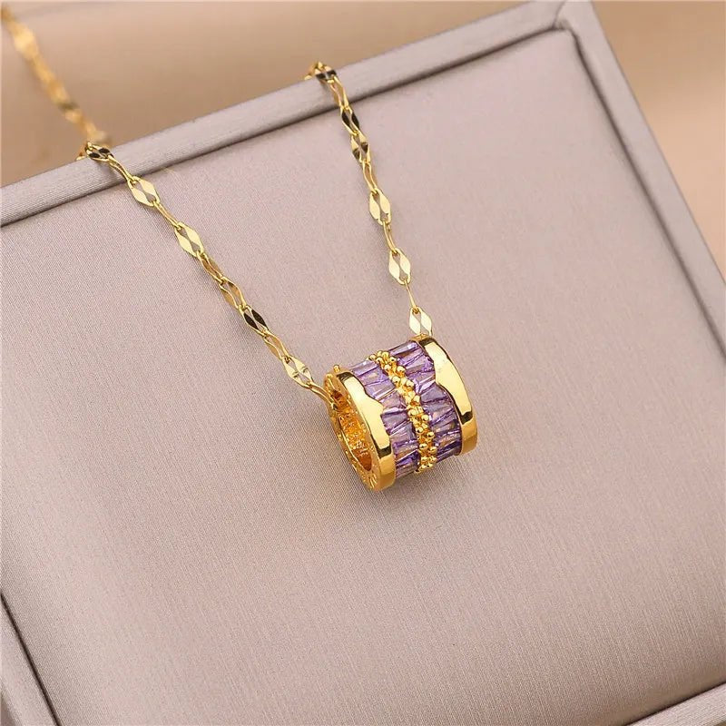 Korean Fashion Sweet Lucky Crystal Pendant Necklace For Women Cute Sexy Ladies Wedding Jewelry Female Stainless Steel Neck Chain - Etawia Products