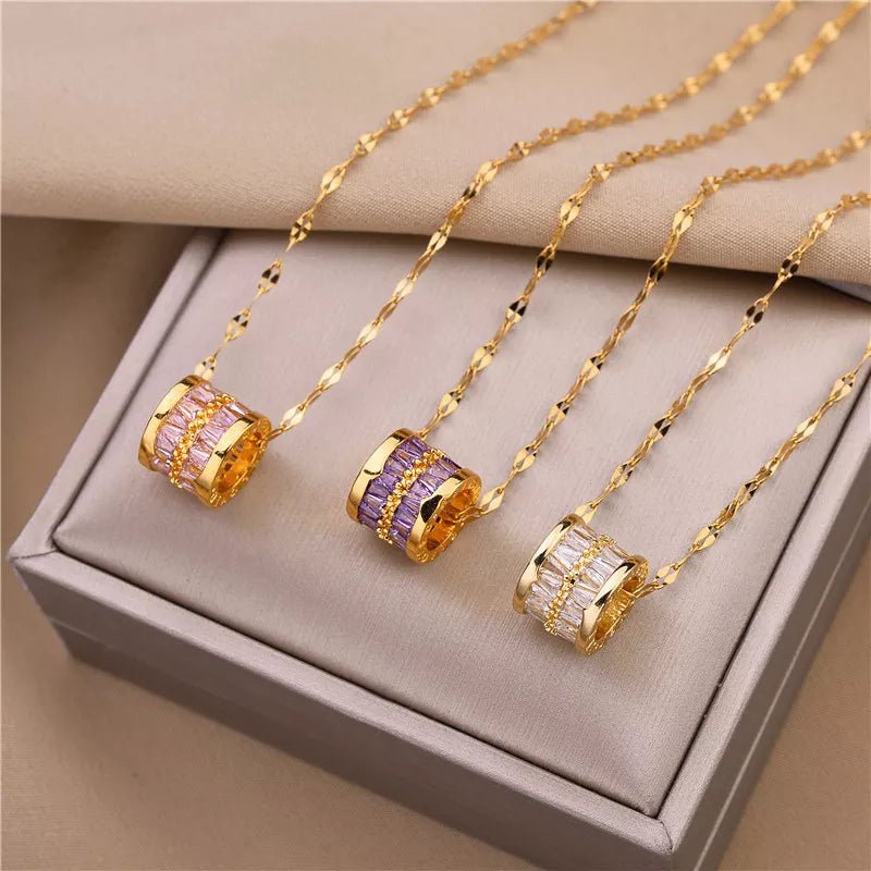 Korean Fashion Sweet Lucky Crystal Pendant Necklace For Women Cute Sexy Ladies Wedding Jewelry Female Stainless Steel Neck Chain - Etawia Products