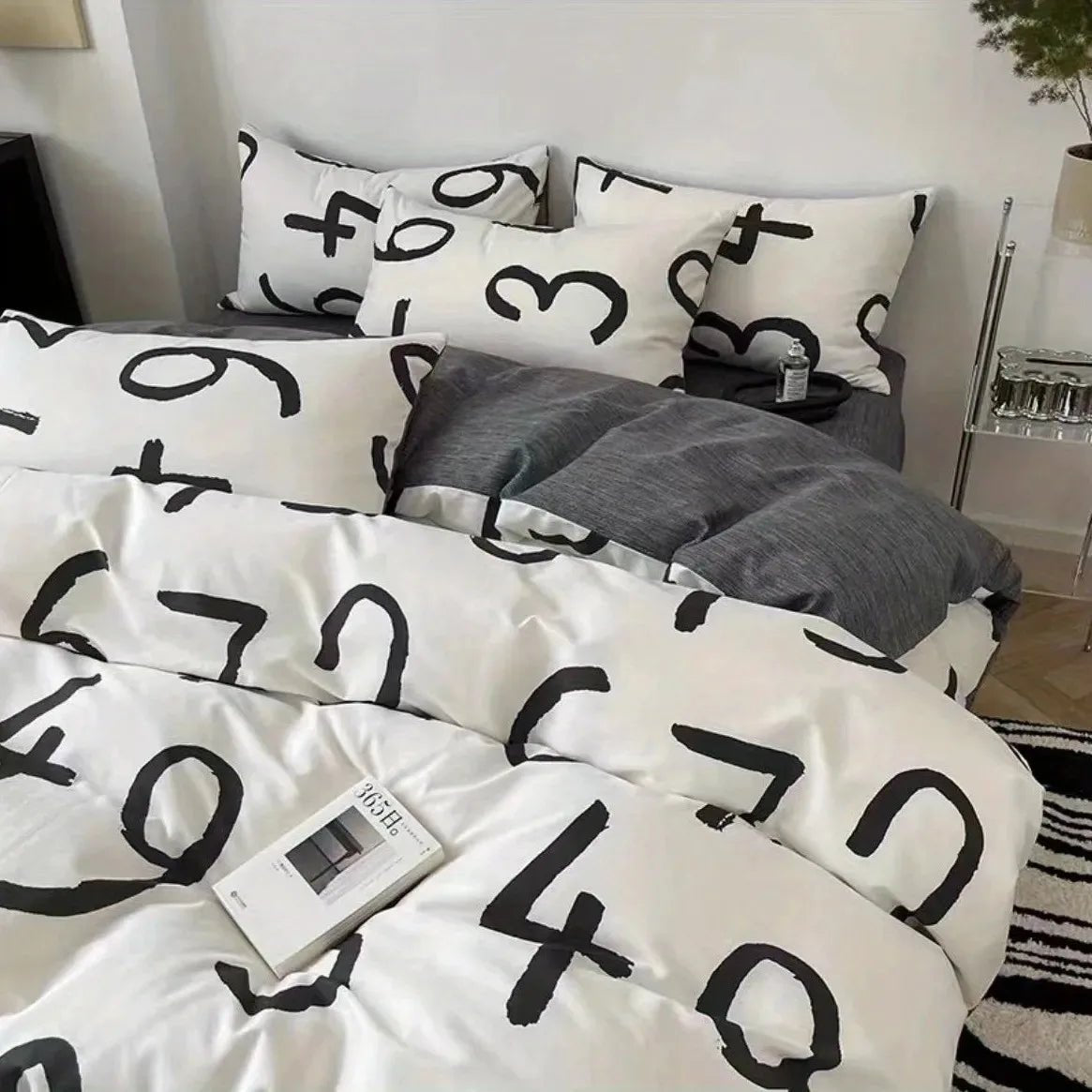 Korean Style Bedding Set - Twin Queen Size Duvet Cover, Flat Sheet, Pillowcase - for Boys, Girls, Kids, and Adults - Fashion Home Textile - Etawia Products