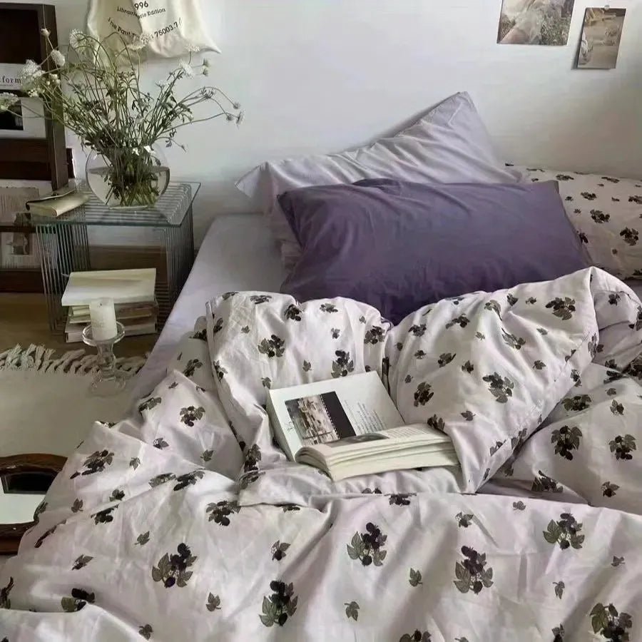 Korean Style Bedding Set - Twin Queen Size Duvet Cover, Flat Sheet, Pillowcase - for Boys, Girls, Kids, and Adults - Fashion Home Textile - Etawia Products