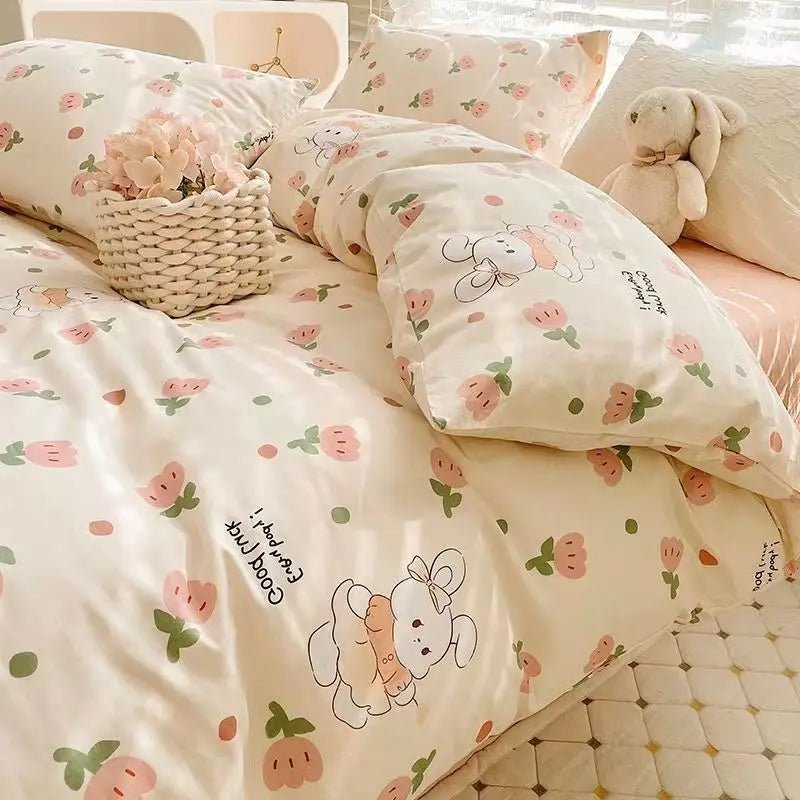 Korean Style Bedding Set - Twin Queen Size Duvet Cover, Flat Sheet, Pillowcase - for Boys, Girls, Kids, and Adults - Fashion Home Textile - Etawia Products