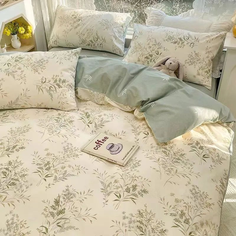 Korean Style Bedding Set - Twin Queen Size Duvet Cover, Flat Sheet, Pillowcase - for Boys, Girls, Kids, and Adults - Fashion Home Textile - Etawia Products