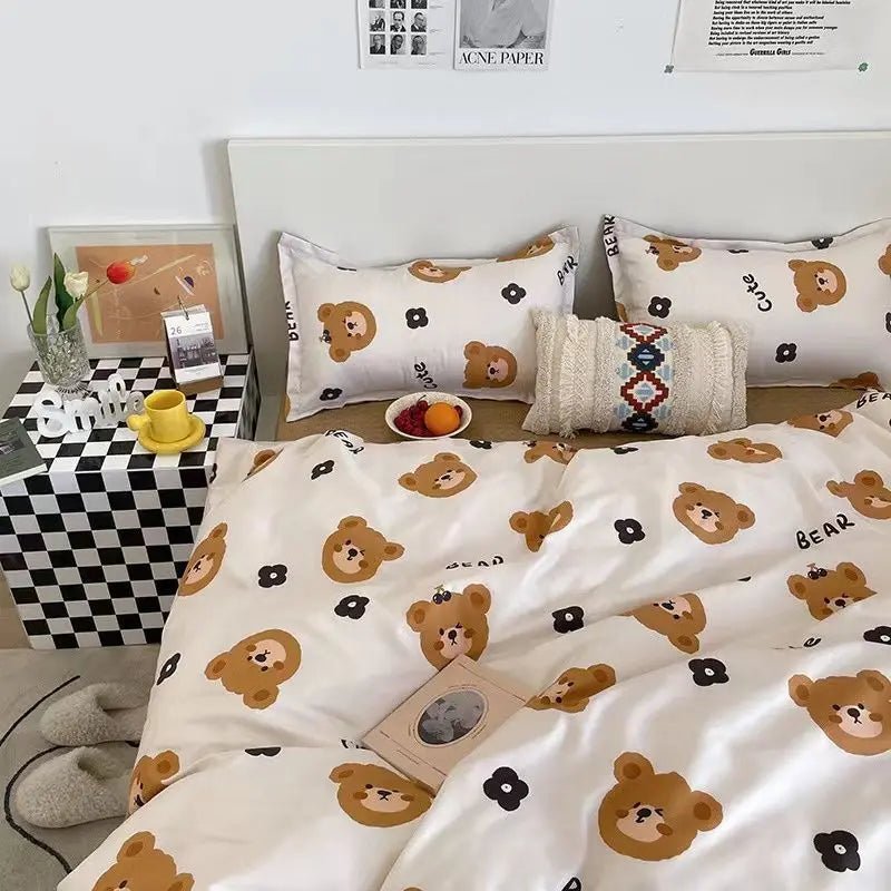 Korean Style Bedding Set - Twin Queen Size Duvet Cover, Flat Sheet, Pillowcase - for Boys, Girls, Kids, and Adults - Fashion Home Textile - Etawia Products