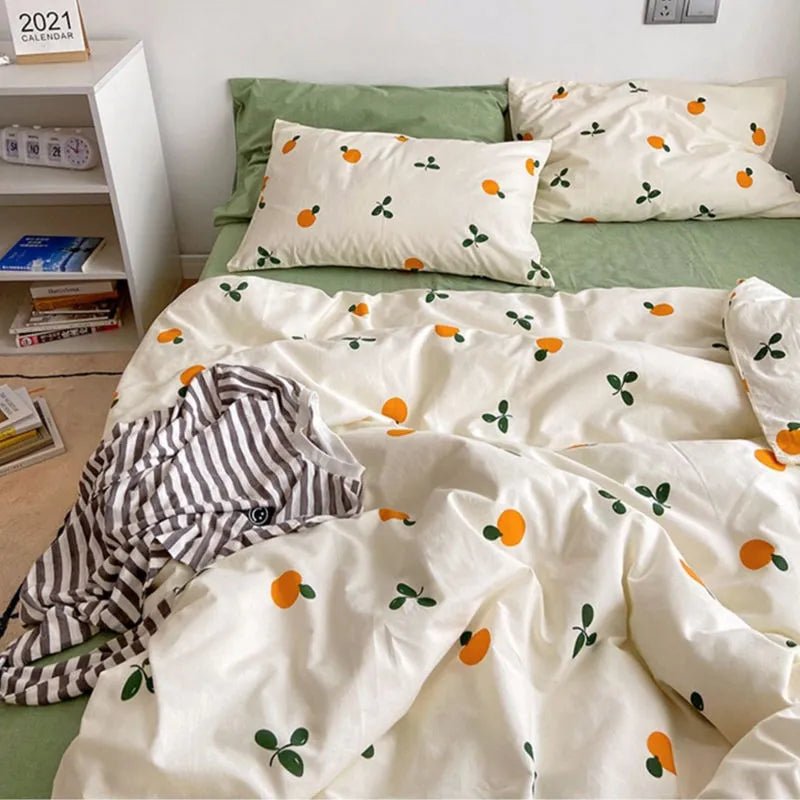 Korean Style Bedding Set - Twin Queen Size Duvet Cover, Flat Sheet, Pillowcase - for Boys, Girls, Kids, and Adults - Fashion Home Textile - Etawia Products