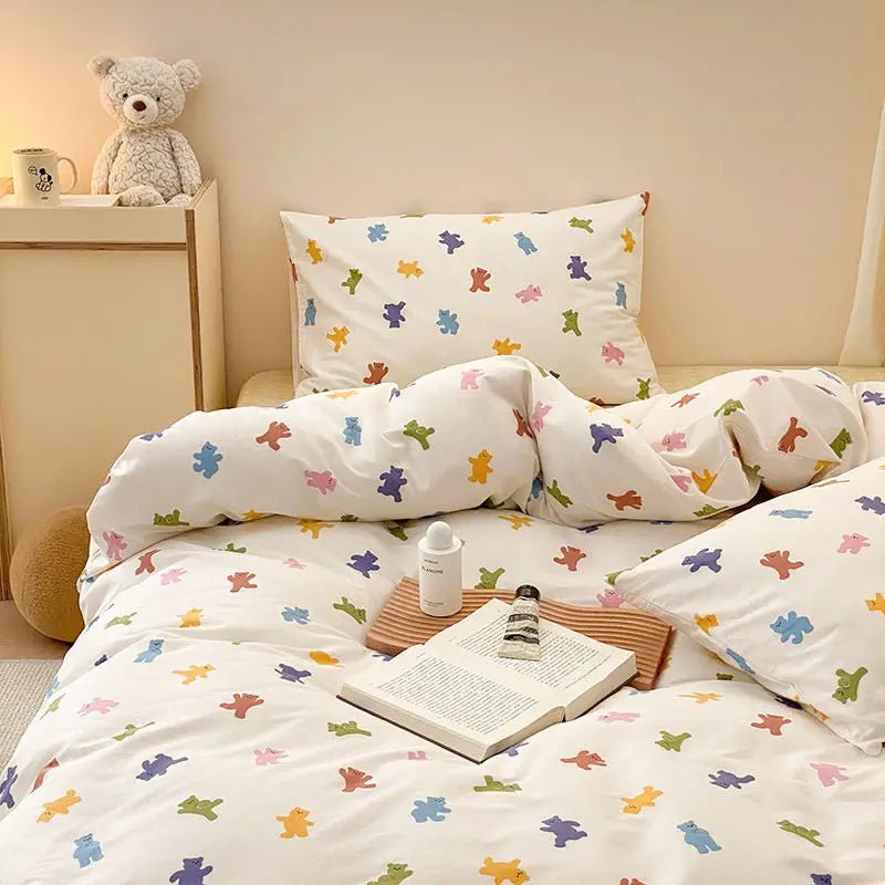 Korean Style Bedding Set - Twin Queen Size Duvet Cover, Flat Sheet, Pillowcase - for Boys, Girls, Kids, and Adults - Fashion Home Textile - Etawia Products