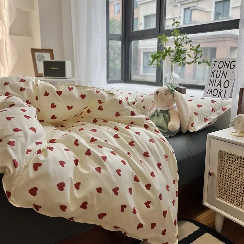 Korean Style Bedding Set - Twin Queen Size Duvet Cover, Flat Sheet, Pillowcase - for Boys, Girls, Kids, and Adults - Fashion Home Textile - Etawia Products