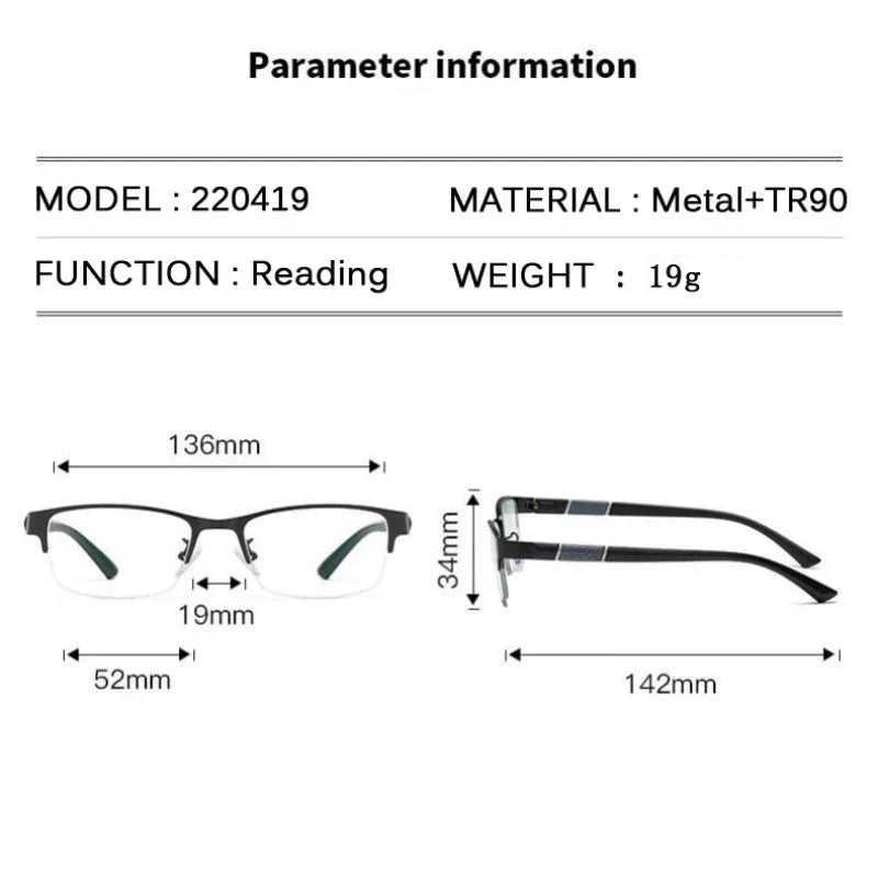 TR90 Reading Glasses for Men Anti-blue Light Presbyopia Eyeglasses Men's Business Half Frame Far Sight Eyewear Diopter 0 To +4.0 - Etawia Products