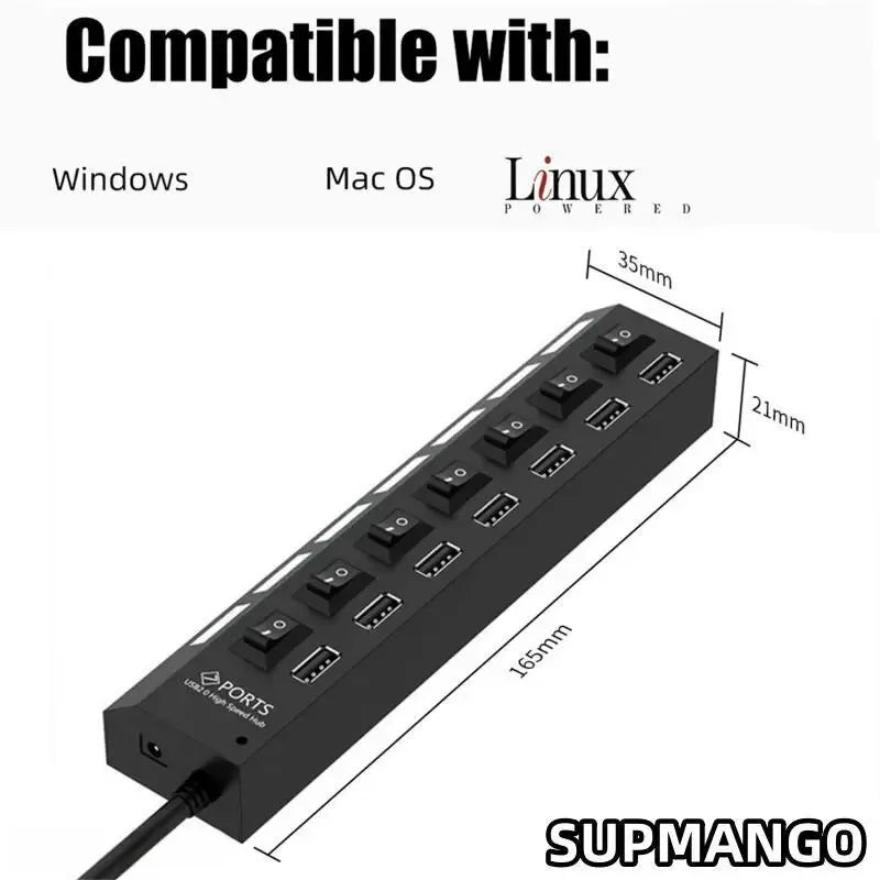 USB 2.0 Hub with Multi Ports, Power Adapter, and Switch for PC and Laptop - Etawia Products