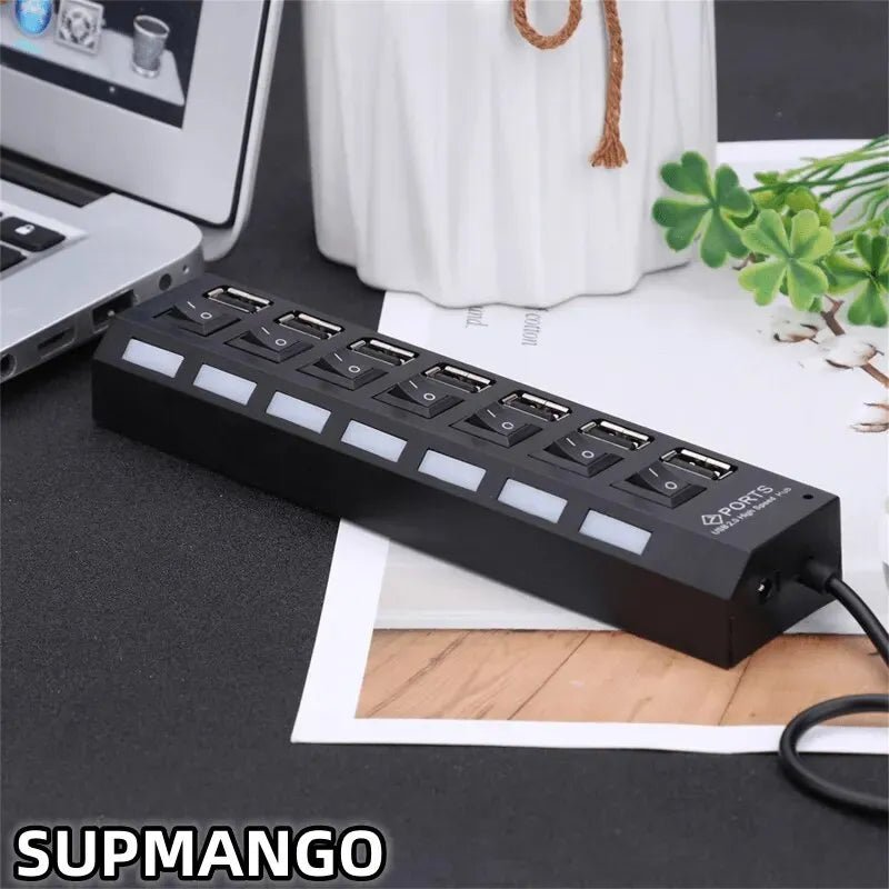 USB 2.0 Hub with Multi Ports, Power Adapter, and Switch for PC and Laptop - Etawia Products