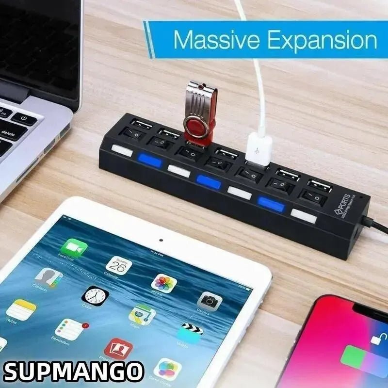 USB 2.0 Hub with Multi Ports, Power Adapter, and Switch for PC and Laptop - Etawia Products