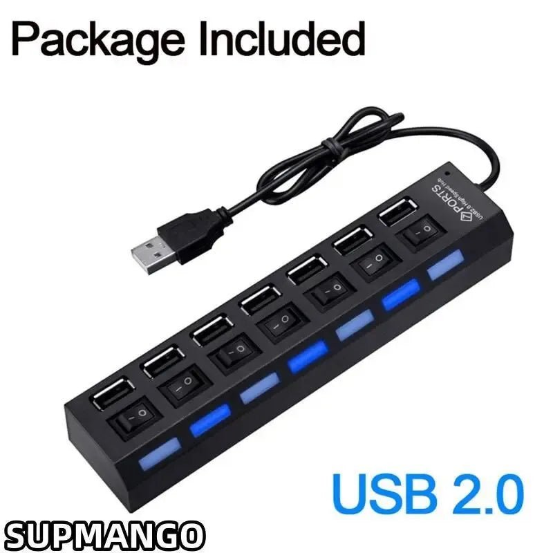 USB 2.0 Hub with Multi Ports, Power Adapter, and Switch for PC and Laptop - Etawia Products