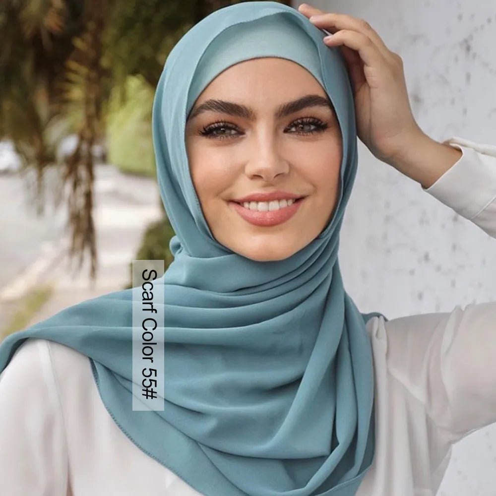 women plain bubble chiffon scarf hijab wrap printe solid color shawls headband women hijabs scarves scarf 56 colors - Etawia Products