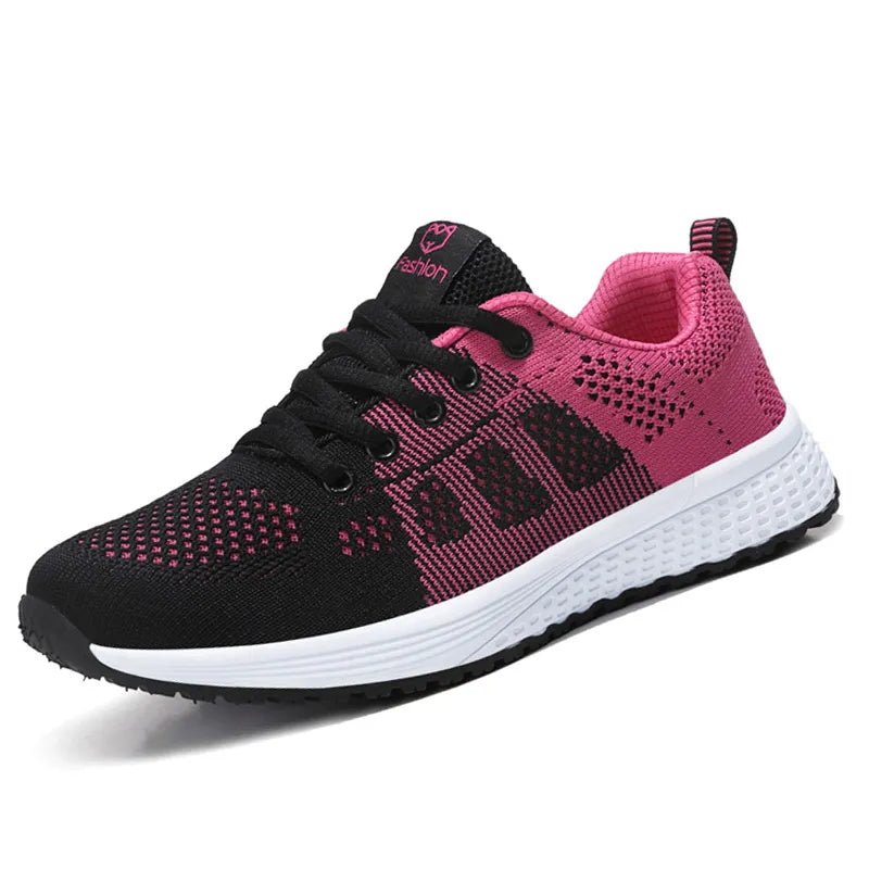 Women's Casual Breathable Mesh Sneakers, Lace-Up, Flat, Available in Pink, Black, White - Etawia Products