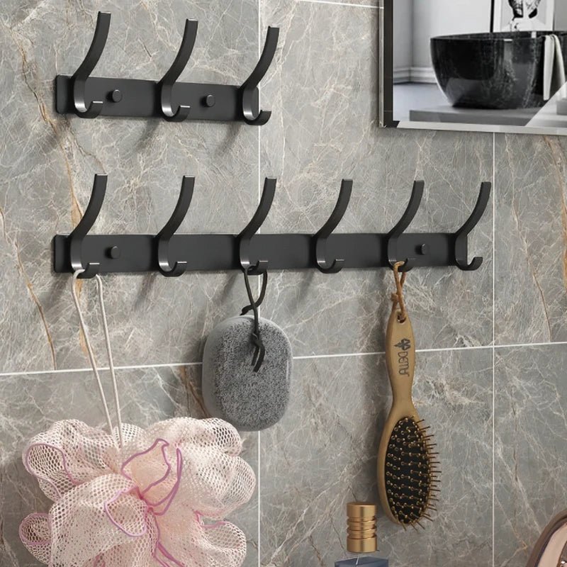 YUNJIEYA Black/White Folding Robe Hooks - Bathroom/Kitchen Towel Hanger - Etawia Products